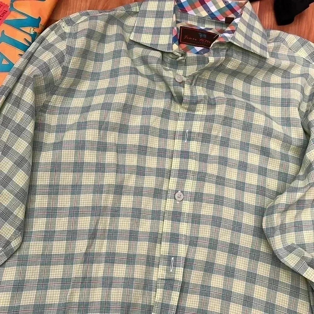James Tattersall Plaid Green Yellow Shirt Size S - Picture 2 of 5